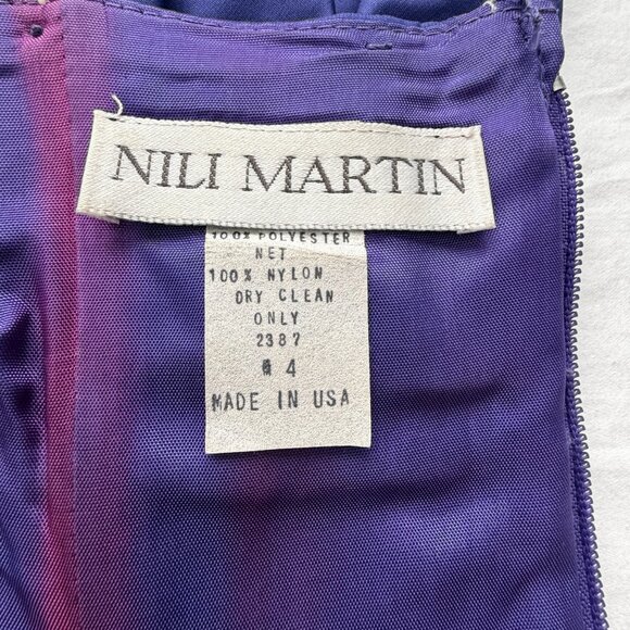 VINTAGE 80s Prom Glam Nili Martin Ruched Bow Strapless Purple Party Dress Sz XS - Picture 15 of 16